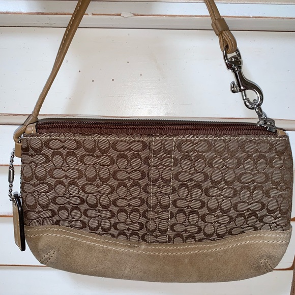 Coach Tan Canvas Monogram Wristlet W/ Suede Trim - Picture 13 of 16